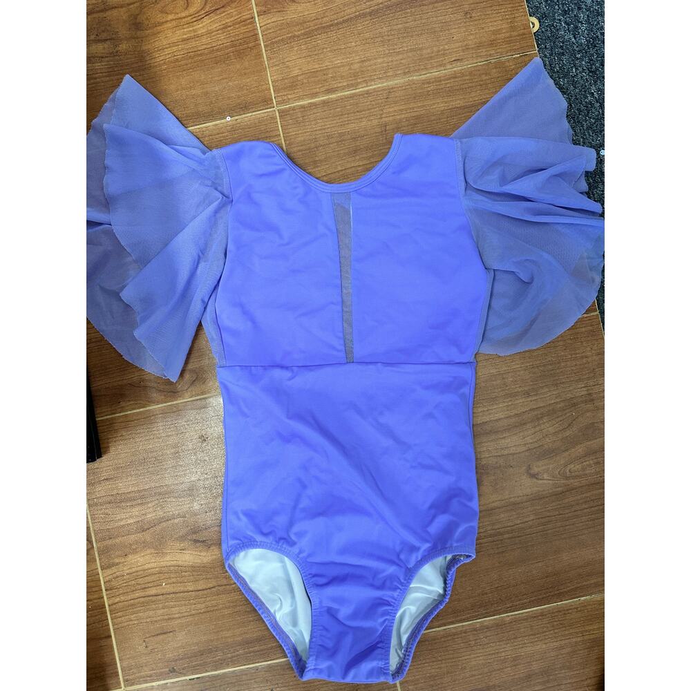 Dance Leotard 22 Couture Leotard Purple Lavender Flutter Sleeve Child Medium 8